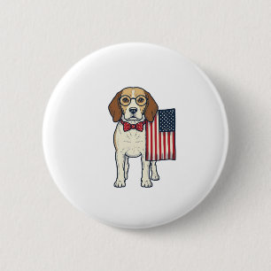 Patriotisk Beagle med Flagga Vintage Vektor Konst_ Knapp