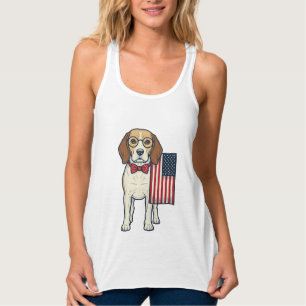 Patriotisk Beagle med Flagga Vintage Vektor Konst_ Linne Med Racerback