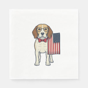 Patriotisk Beagle med Flagga Vintage Vektor Konst_ Pappersservett