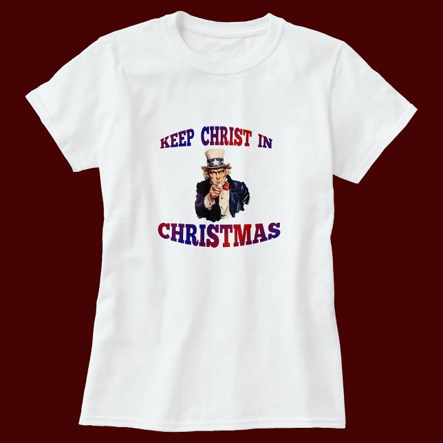 Patriotisk Behålla Kristus i julfester T-shirt (Skapare uppladdad)
