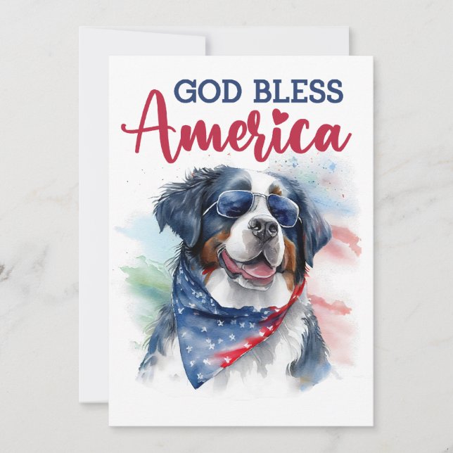 Patriotisk Berner Sennenhund 4:e Juli-kort Julkort (Framsida)
