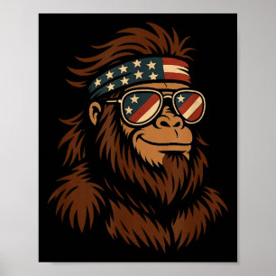 Patriotisk bigfoot usa bandana solglasögon 4 juli poster
