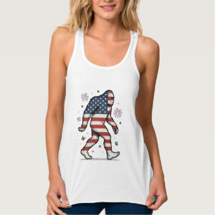 Patriotisk Bigfoot Vintage Gravyr T-Shirt Design_1 Linne Med Racerback