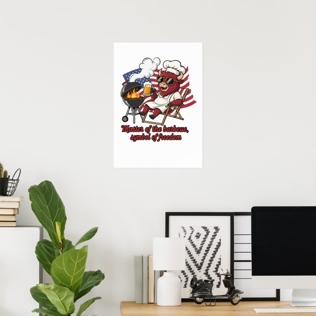 Patriotisk Bison BBQ-mästare USA-flagga Poster (Hemmakontoret)