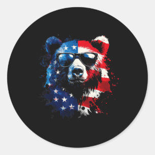 Patriotisk björn amerikansk flagga grizzlybjörn 4 runt klistermärke