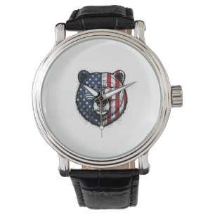 Patriotisk Björn Solglasögon Vintage Vector Tröja_ Armbandsur