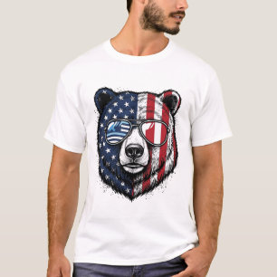 Patriotisk Björn Solglasögon Vintage Vector Tröja_ T Shirt