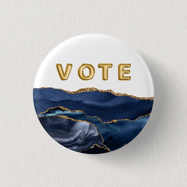 Patriotisk blå guld Agate Rösta Knapp (Framsida)