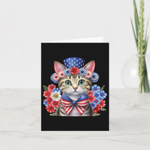 Patriotisk Blommigt Katt 4:e juli Rött vitt blått Kort