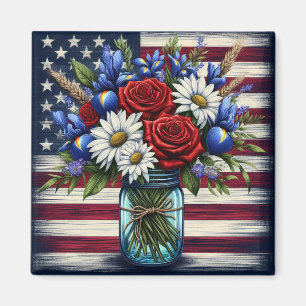 Patriotisk, blommigt, plågad amerikan magnet