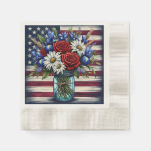 Patriotisk, blommigt, plågad amerikan pappersservett