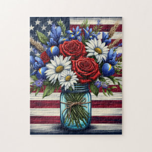 Patriotisk, blommigt, plågad amerikan pussel