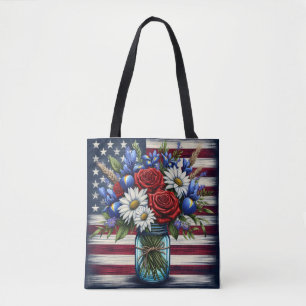 Patriotisk, blommigt, plågad amerikan tygkasse