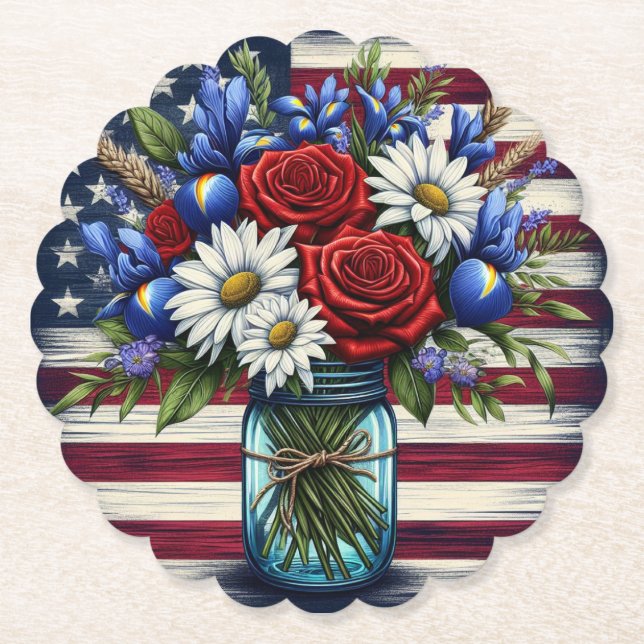 Patriotisk, blommigt, plågad amerikan underlägg papper (Framsida)