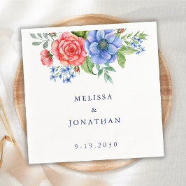 Patriotisk Blommigt Rött vitt blått 4 juli Bröllop Pappersservett