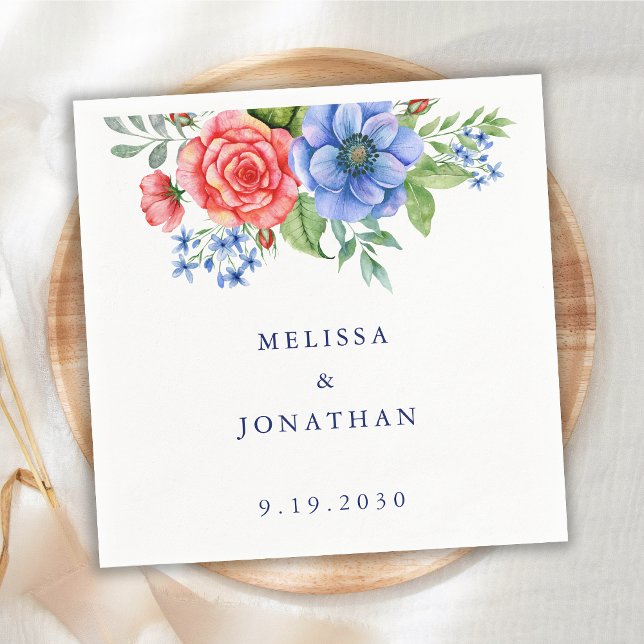 Patriotisk Blommigt Rött vitt blått 4 juli Bröllop Pappersservett (Skapare uppladdad)