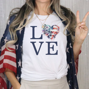 Patriotisk blomster- amerikansk flagghjärta T-shir T Shirt