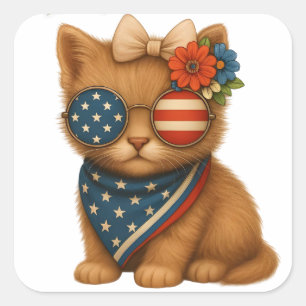 Patriotisk blomster coquette bow kattunge fyrkantigt klistermärke