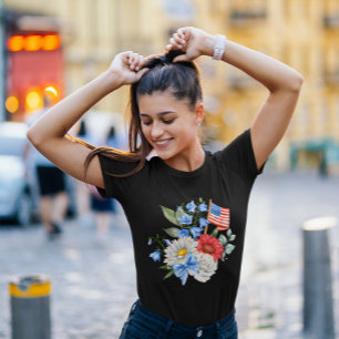Patriotisk blomsterbukett med amerikansk flagga oc t shirt