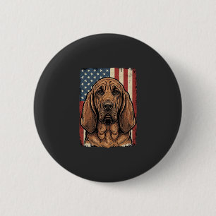 Patriotisk Bloodhound Hund Amerikansk Flagga Konst Knapp