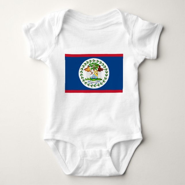 Patriotisk bodykosti baby med flagga Belize T Shirt (Framsida)