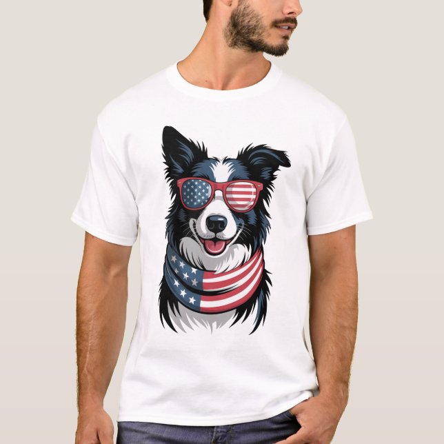 Patriotisk Border Collie T Shirt (Framsida)