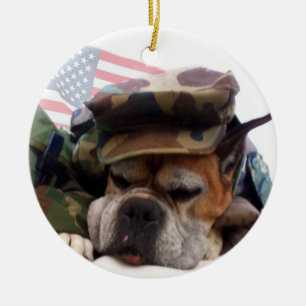 Patriotisk boxarehundprydnad julgransprydnad keramik