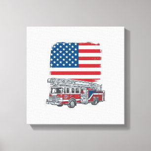 Patriotisk brandbil amerikansk flagga vintage skjo canvastryck