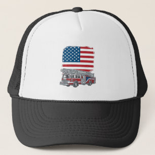 Patriotisk brandbil amerikansk flagga vintage skjo keps