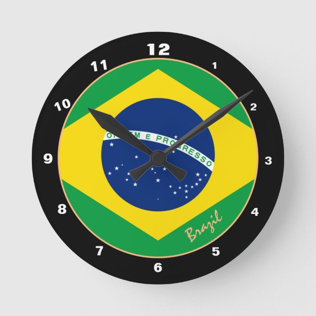 Patriotisk brasiliansk Flagga, Brasiliansk hem/des Rund Klocka (Framsida)