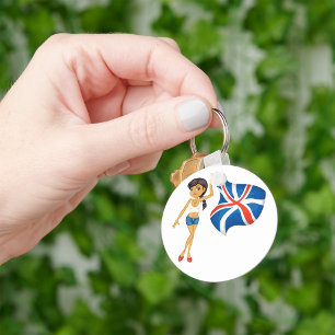 Patriotisk brittisk kvinna Stiliskt UK-flagg Nyckelring
