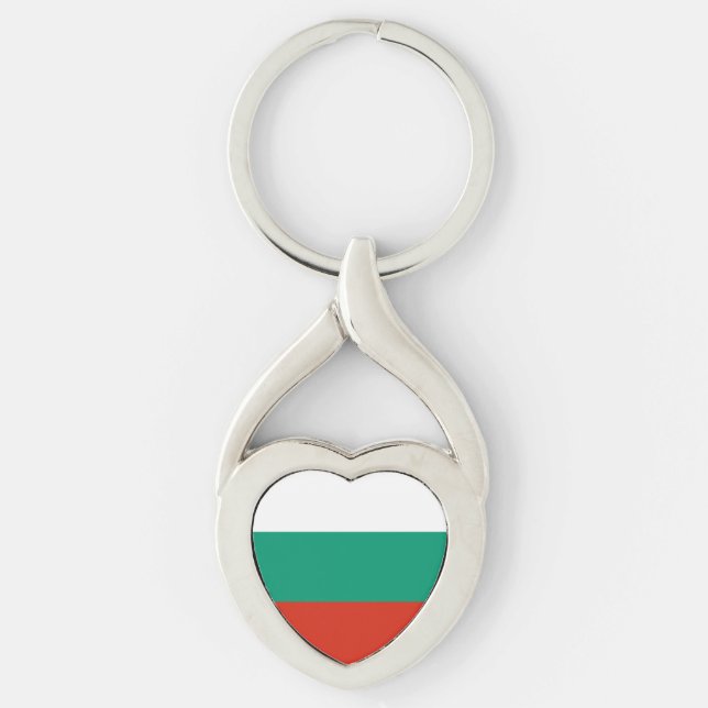 Patriotisk bulgarisk flagga twisted heart silverfärgad nyckelring (Framsidan)
