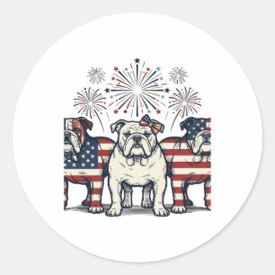 Patriotisk Bulldog Eldshow Föråldrad Gravyr Desi Runt Klistermärke