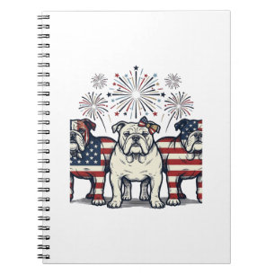 Patriotisk Bulldog Eldshow Vintage Gravyr Desi Anteckningsbok