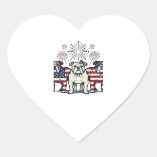 Patriotisk Bulldog Eldshow Vintage Gravyr Desi Hjärtformat Klistermärke