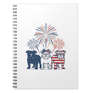 Patriotisk Bulldog Eldshow Vintage Vektor Design_ Anteckningsbok