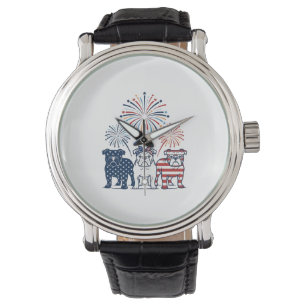 Patriotisk Bulldog Eldshow Vintage Vektor Design_ Armbandsur
