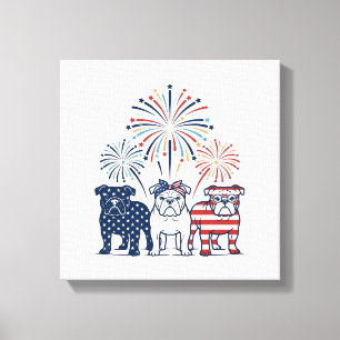 Patriotisk Bulldog Eldshow Vintage Vektor Design_ Canvastryck