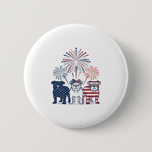 Patriotisk Bulldog Eldshow Vintage Vektor Design_ Knapp (Framsida)