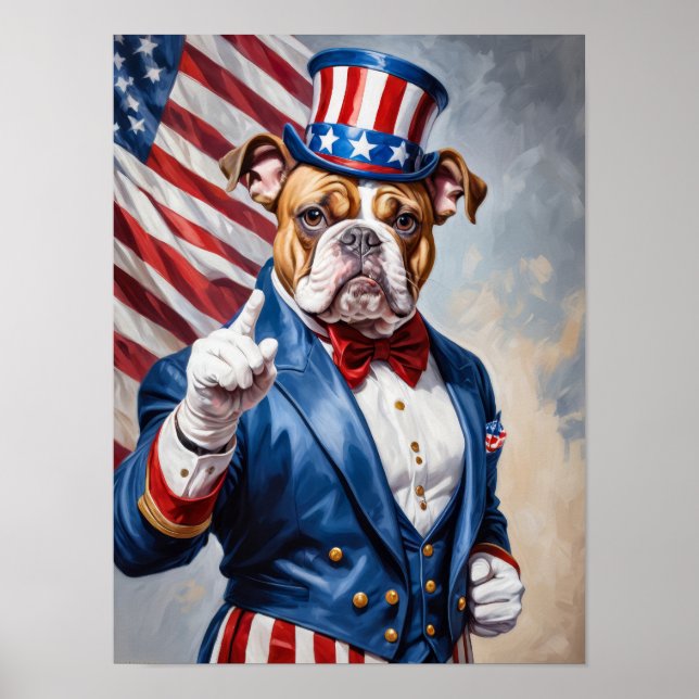 Patriotisk Bulldog i Uncle Sam-posering Poster (Framsidan)