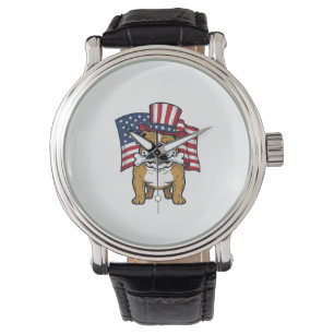 Patriotisk Bulldog Med Flagga Vektordesign_1 Armbandsur