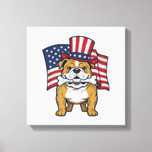 Patriotisk Bulldog Med Flagga Vektordesign_1 Canvastryck