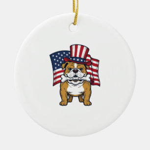 Patriotisk Bulldog Med Flagga Vektordesign_1 Julgransprydnad Keramik