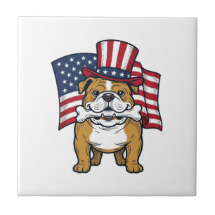 Patriotisk Bulldog Med Flagga Vektordesign_1 Kakelplatta