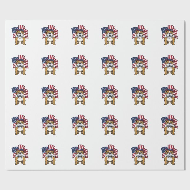 Patriotisk Bulldog Med Flagga Vektordesign_1 Presentpapper (Platt)