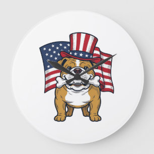 Patriotisk Bulldog Med Flagga Vektordesign_1 Stor Klocka