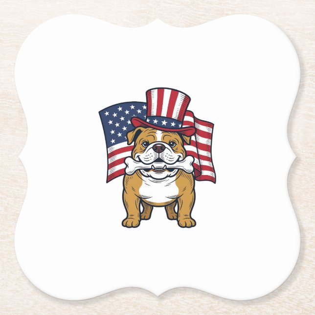 Patriotisk Bulldog Med Flagga Vektordesign_1 Underlägg Papper (Framsida)