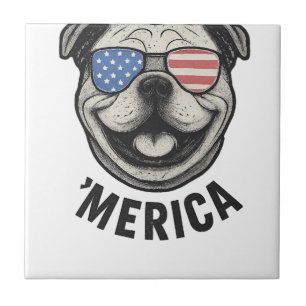 Patriotisk Bulldog 'MERICA � USA Flagga Solglasögo Kakelplatta