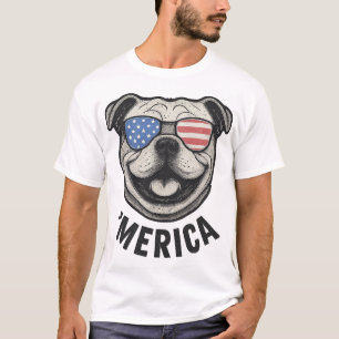 Patriotisk Bulldog 'MERICA � USA Flagga Solglasögo T Shirt