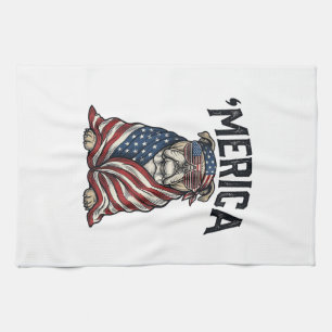 Patriotisk Bulldog 'Merica Vintage Vector T-Shirt  Kökshandduk